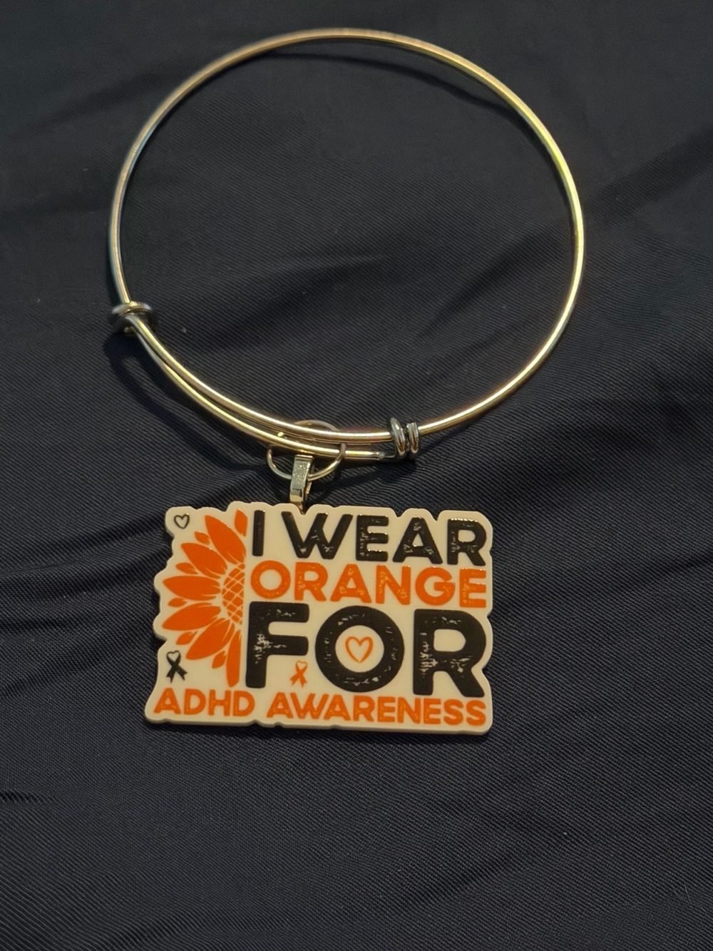 Orange ADHD Awareness Charm Bangle Bracelet